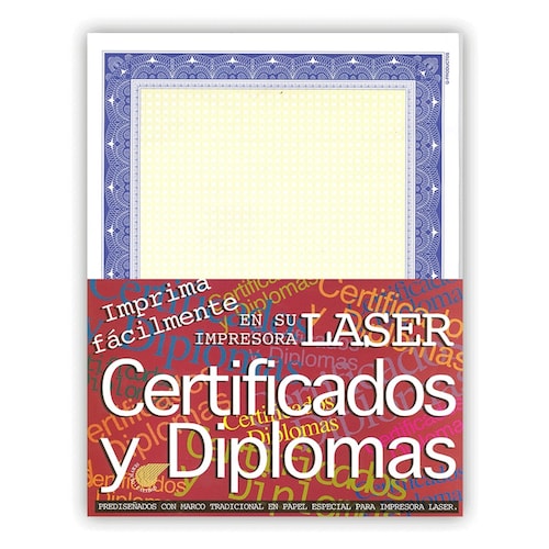 Papel impreso para diplomas y/o Certificados color azul (50 Hojas)