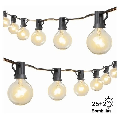 Guirnalda De Luces 25 Focos Vintage Impermeable 7.6m Navidad.