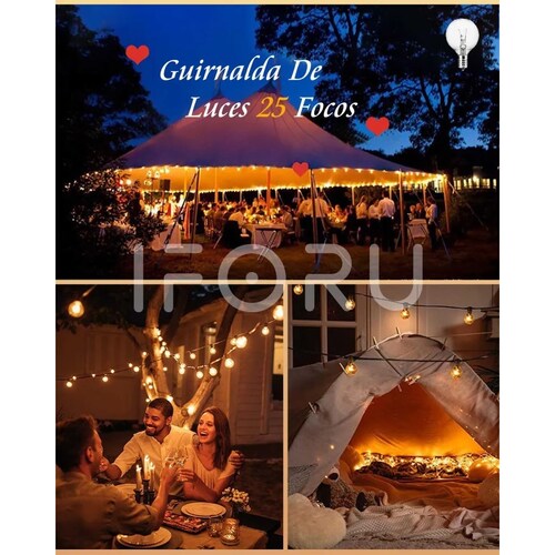 Guirnalda De Luces 25 Focos Vintage Impermeable 7.6m Navidad.