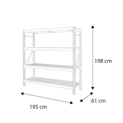 Estante Metálico Industrial 4 Repisas Capacidad Total De 1.13 Toneladas, 182.88 Ancho x 195.58 Alto x 60.96 Fondo