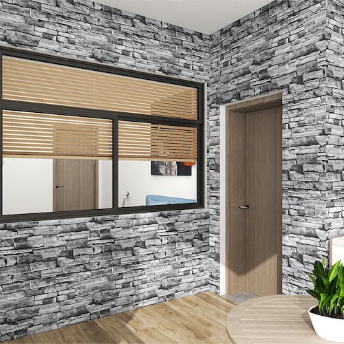 Papel Tapiz Auto Adherible Decorativo Para Pared Ladrillo Gris