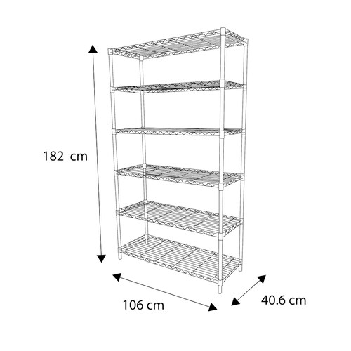 Estante Rack De 6 Niveles De Metal 182 X 106 X 40.6 CM, Soportan Un Peso Máximo De 952.8 kg 