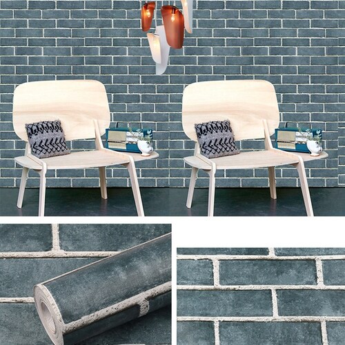 Papel Tapiz Auto Adherible Decorativo Para Pared Ladrillo Azules