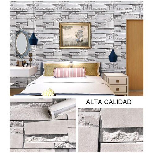 Papel Tapiz Piedra Laja Gris Autoadherible Pared 45cm X 10m Decorativo.