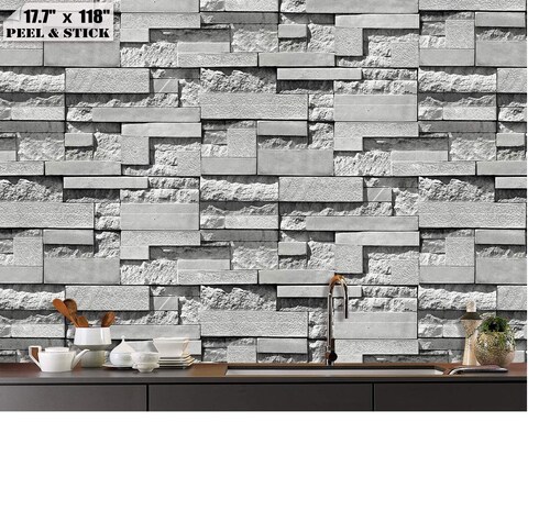 Papel Tapiz Piedra Laja Gris Autoadherible Pared 45cm X 10m Decorativo.