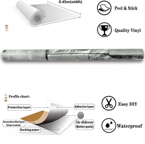 Papel Tapiz Piedra Laja Gris Autoadherible Pared 45cm X 10m Decorativo.