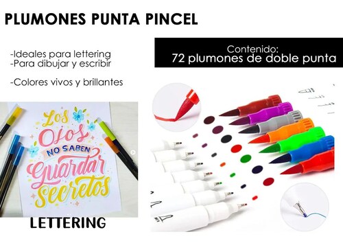 72 Plumones Doble Punta Pincel Lettering Rotuladores Lavables P dibujo.