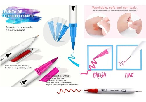 72 Plumones Doble Punta Pincel Lettering Rotuladores Lavables P dibujo.