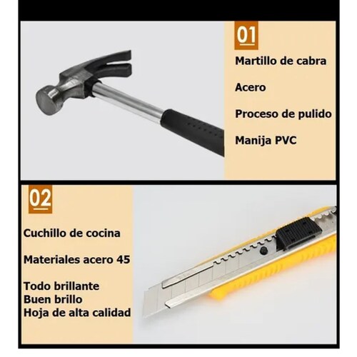Juego De Herramientas 9 Pzs C/pinza Martillo Destornillador