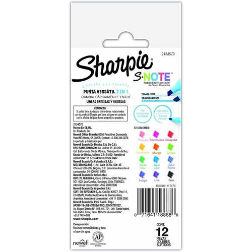 Sharpie S-Note marcadores creativos, resaltadores, colores surtidos, punta biselada, 12 unidades