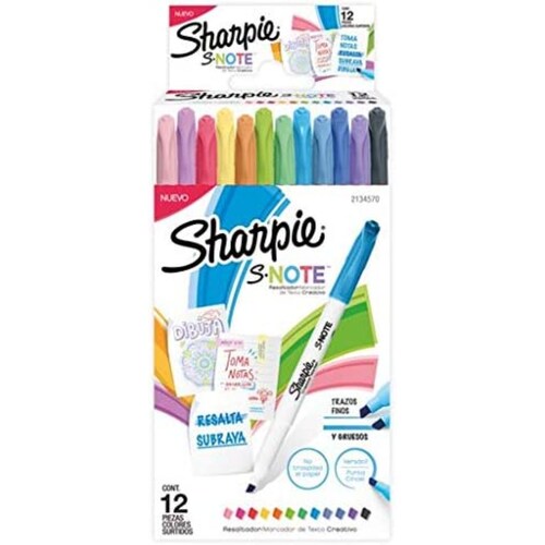 Sharpie S-Note marcadores creativos, resaltadores, colores surtidos, punta biselada, 12 unidades