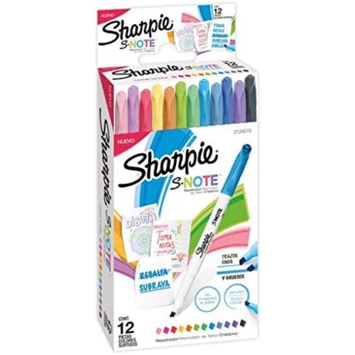 Sharpie S-Note marcadores creativos, resaltadores, colores surtidos, punta biselada, 12 unidades