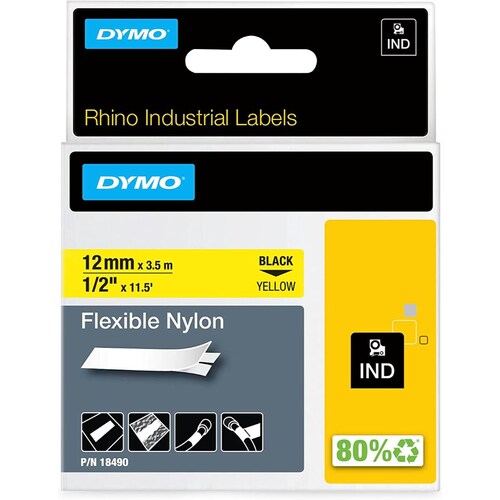 Dymo M18490 Cinta Rhino D1 Nylon 12mm 3/4", amarillo