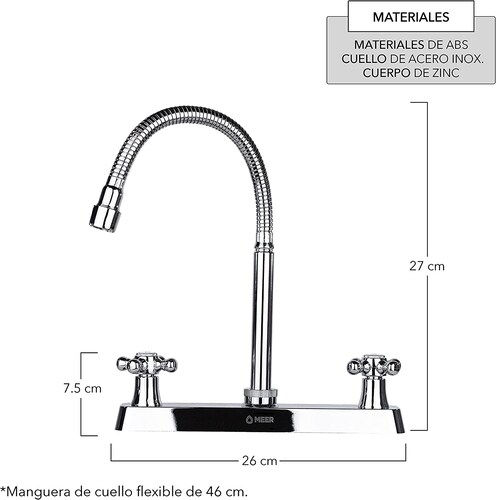 CNX Tarja Sencilla en acero inoxidable Para Submontar con Mezcladora Flexible y Kit de Instalación (59 cm x 45 cm)