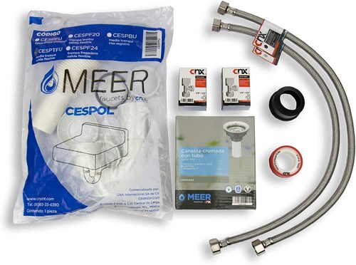 CNX Tarja Sencilla en acero inoxidable Para Submontar con Mezcladora Flexible y Kit de Instalación (59 cm x 45 cm)