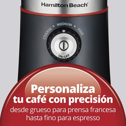 Hamilton Beach 80393 Molino de Café, Manos Libres, con Configuraciones de Tipo de Molido, Negro