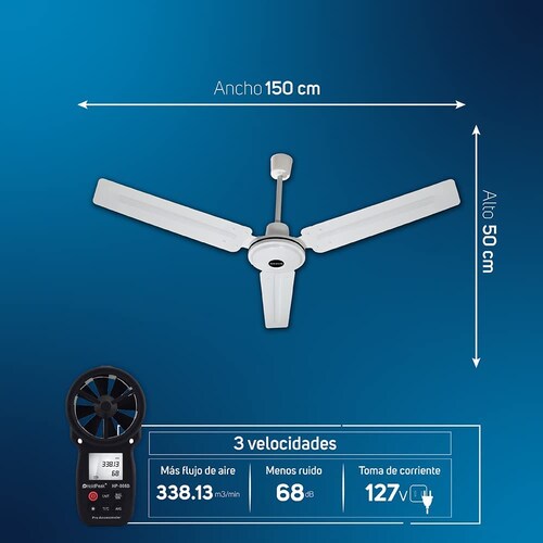 TAURUS APUS Ventilador de Techo, 56 Pulgadas, 3 Aspas, Control de Pared Incluido, 5 Velocidades, 90 W