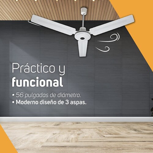 TAURUS APUS Ventilador de Techo, 56 Pulgadas, 3 Aspas, Control de Pared Incluido, 5 Velocidades, 90 W