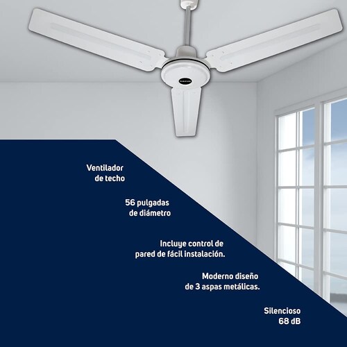 TAURUS APUS Ventilador de Techo, 56 Pulgadas, 3 Aspas, Control de Pared Incluido, 5 Velocidades, 90 W