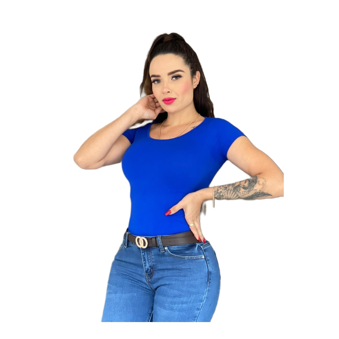 Blusa Lycra Dama Cuello Redondo Manga Corta Basica Unitalla