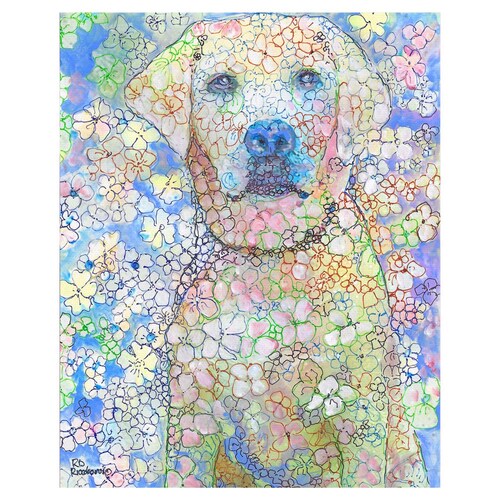 Cuadros Decorativos - Perro con flores de laboratorio de chocolate blanco de Randy Riccobonis