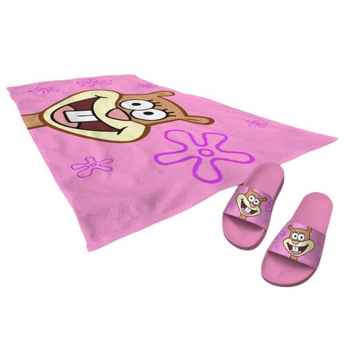Juego De Sandalias Y Toalla de baño Diseño Bob Esponja Y Patricio, Arenita, Stitch