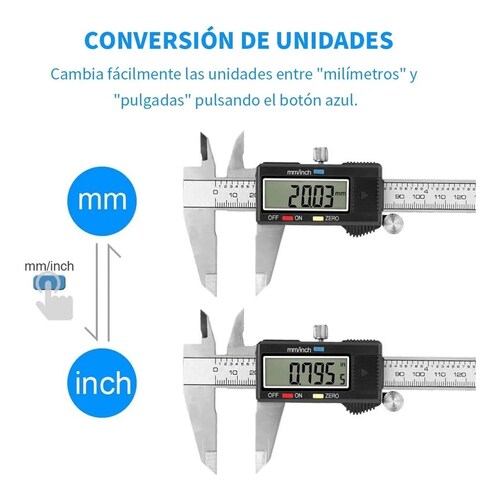 Gyros Herramienta de medición de calibrador digital – Calibre micrómetro de  acero inoxidable de 6 pulgadas – Conversión de pulgadas/MM y pantalla LCD