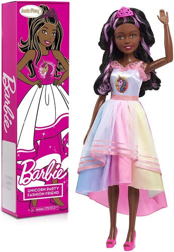 Barbie Gigante Fiesta Unicornio 72cm De Altura Pelo Negro.