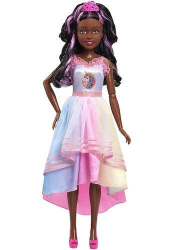 Barbie Gigante Fiesta Unicornio 72cm De Altura Pelo Negro.