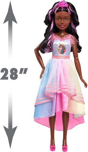 Barbie Gigante Fiesta Unicornio 72cm De Altura Pelo Negro.