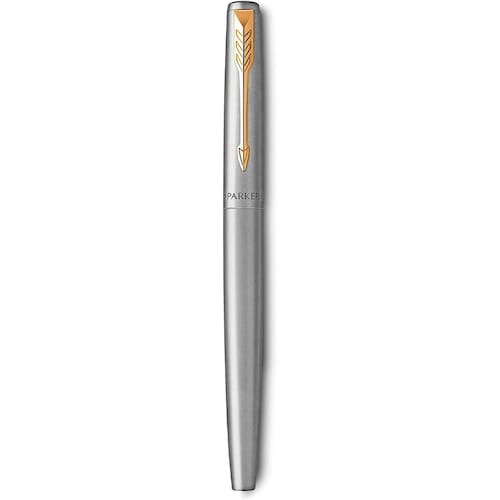 Pluma Estilográfica PARKER Jotter, Eje de Acero Inoxidable con Adornos Dorados, Tinta Azul
