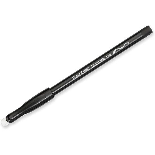 Paper Mate EraserMate Bolígrafo borrable, punta media, negro, 12 unidades