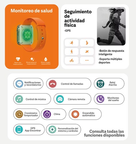 Reloj inteligente Smartwatch M9 tipo Series 9 (GPS, 45mm) Caja de aluminio color plata