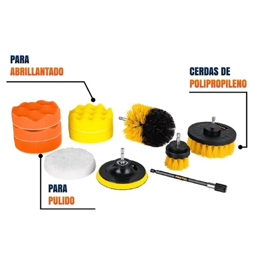  Cepillos Juego 11 accesorios de limpieza y pulido p/taladro de AUTO , Pretul.