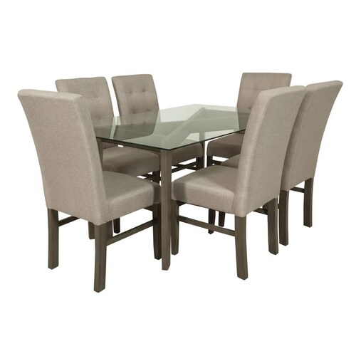 COMEDOR KANSAS 6 SILLAS MADERA Y CUBIERTA DE CRISTAL