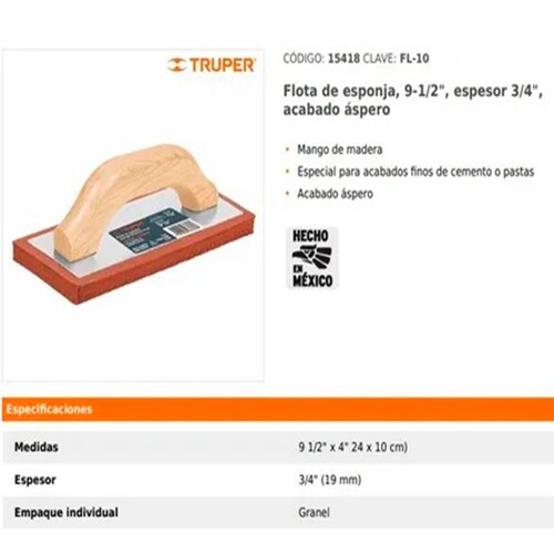 Flota de esponja 9-1/2" espesor 3/4", acabado áspero