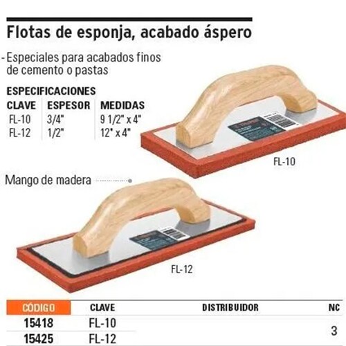 Flota de esponja 9-1/2" espesor 3/4", acabado áspero