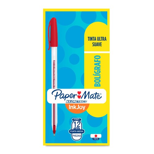 Bolígrafos Paper Mate Kilometrico InkJoy 100, Punto mediano, Tinta azul, 12 piezas
