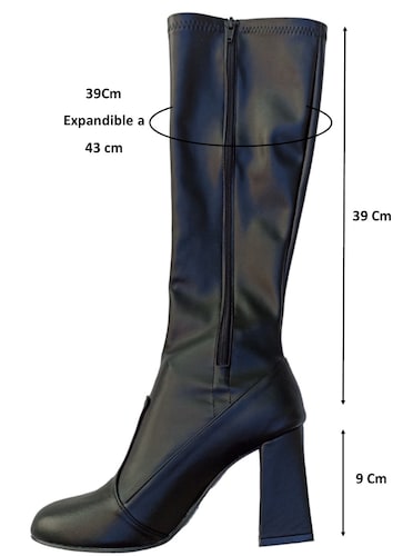 Botas Largas Piel Sintética Elástica Stretch Dama a la Rodilla Negras Para Invierno Tacón Alto 9cm
