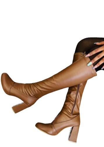 Botas Largas Piel Sintética Elástica Stretch Dama a la Rodilla Negras Para Invierno Tacón Alto 9cm