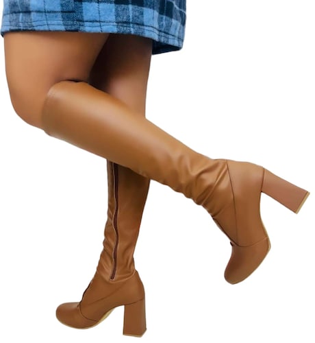 Botas Largas Piel Sintética Elástica Stretch Dama a la Rodilla Negras Para Invierno Tacón Alto 9cm