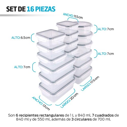 Contenedores para Alimentos Reutilizables Redlemon de Plástico Rígido 16 piezas con Tapa
