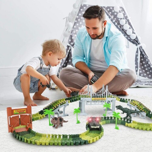 Pista Carreras Juguete Dinosaurio Felxible 156 Pz Verde