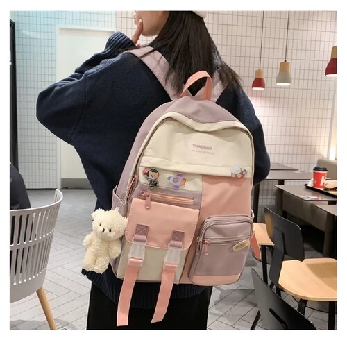 Mochila Versión Coreana De Casual Gran Capacidad Rosa