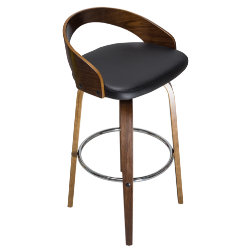 Banco Grotto Madera Fijo Giratorio Grupo Microtec Barra Minimalista Moderno Cocina Bar Restaurante desayunador Piel Negro Chapa Nogal
