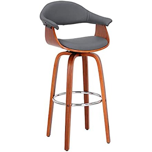Banco AMS Madera Fijo Giratorio Grupo Microtec Barra Minimalista Moderno Cocina Bar Restaurante desayunador Piel Gris Chapa Nogal