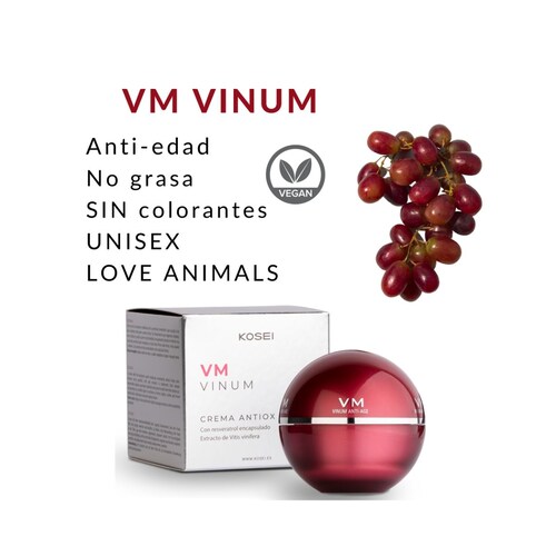 Crema anti edad con resveratrol y vitamina E, 50 ml, KOSEI VM VINUM