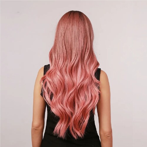 Peluca Larga Ondulada Cosplay Para Mujer Con Flequillo Rosa