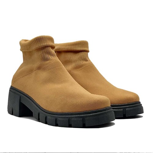 Botines 200 Jesse Love Café Miel Dama Mujer Niña Tacón Tela Cómodos