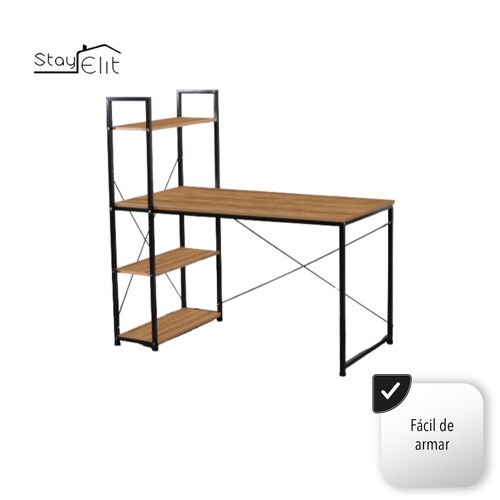 Escritorio Minimalista Moderno De Madera Metal Repisas